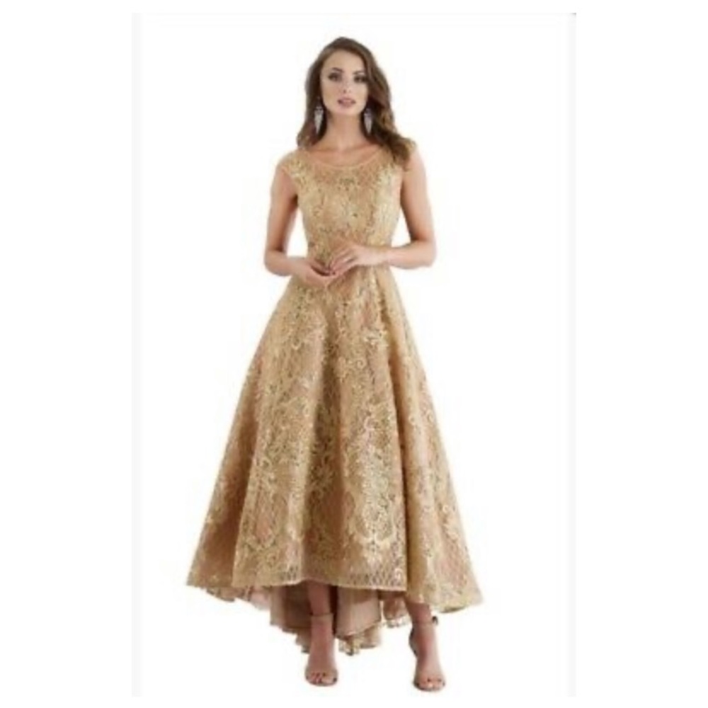Feriani Couture 18650 Gold High Low Dress Sz 14
